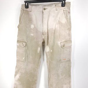 APCO Cargo Utility Pants Mens 34x30 Khaki Tan Cotton Distressed Destroyed Grunge